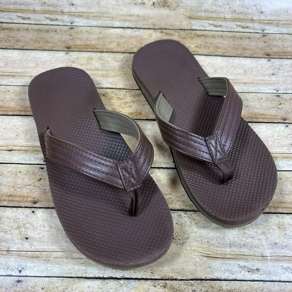 Boys Size 3 Casual Flip Flop Sandals Squishy Faux Leather Brown